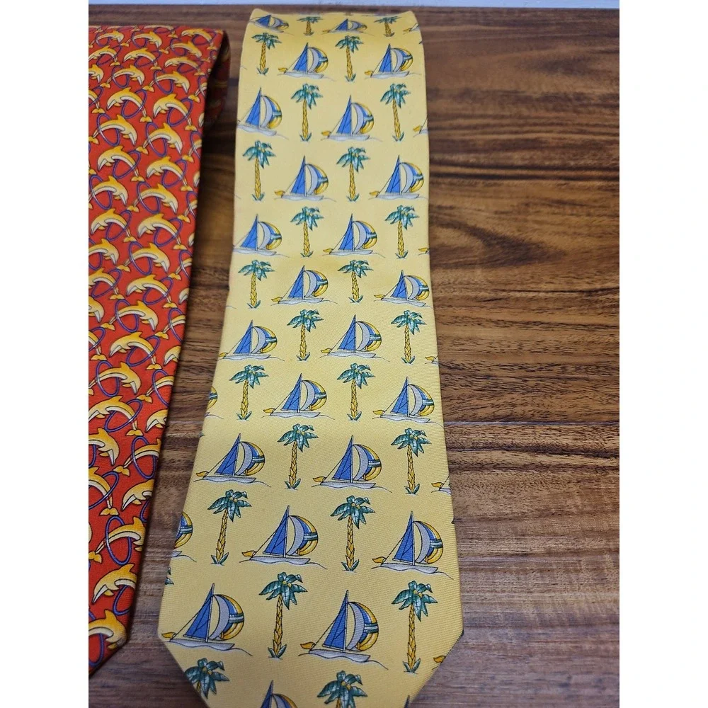 Lot Of 2 Jos. A. Bank Executive Silk Tie Extra Long Necktie Dolphins Sailboats